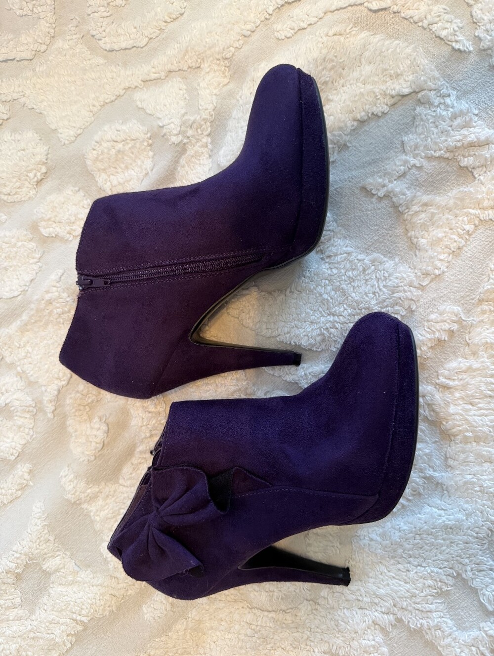 IMPO Purple Suede Platform Ankle Booty With Bow